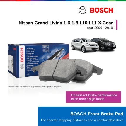 Bosch Front Brake Pads for Nissan Grand Livina 1.6 1.8 L10 L11 X-Gear (2006–2019)